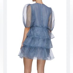 Ganni check organza puff sleeve dress